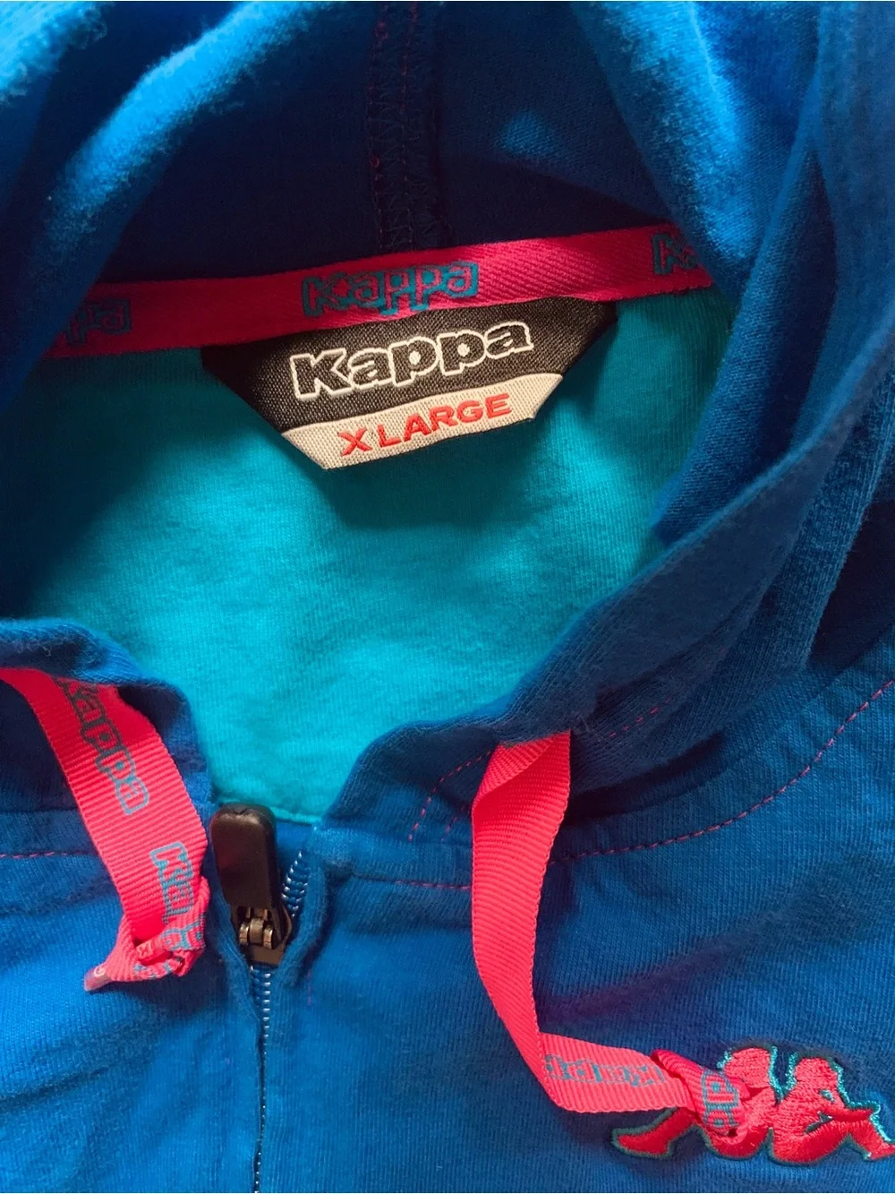 Retro Kappa XL Blue Zip Hoodie with Pink Accents